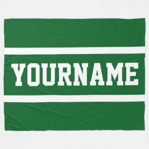 Sporty Athletic Green Your Name Text White Stripes Fleece Blanket