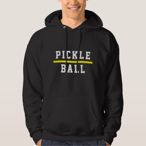 Sporty Athletic PICKLEBALL Text Stripe On Black  Hoodie