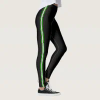 Sporty athletic stripe green white black leggings