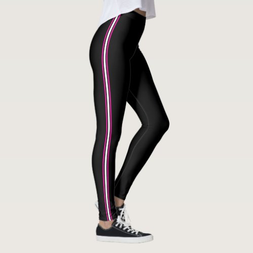 Sporty athletic stripe hot pink white black leggings