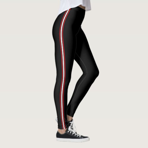 Sporty athletic stripe red white black leggings