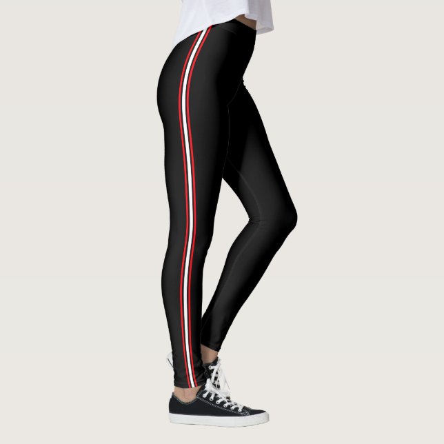 Sporty athletic stripe red white black leggings (Right)