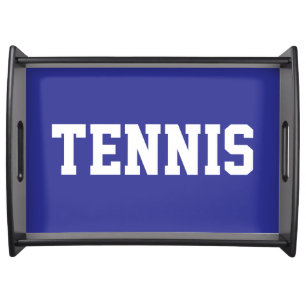 Sporty Athletic White TENNIS Text On Deep Blue Serving Tray