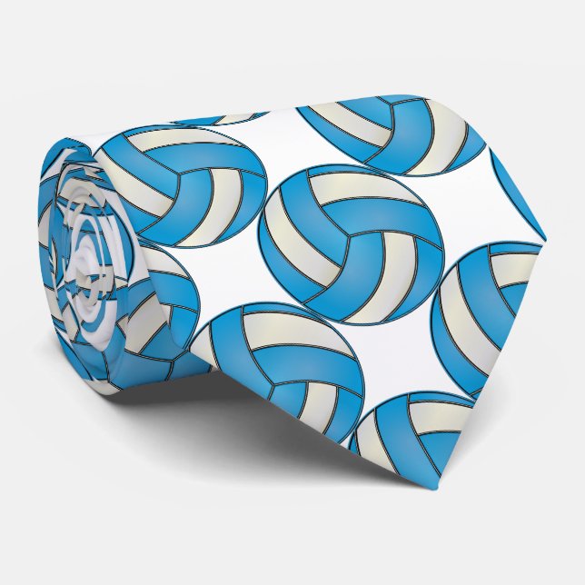 Sporty Baby Blue and White Volleyball Neck Tie (Rolled)