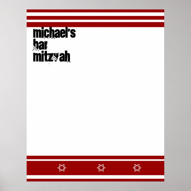 Sporty Bar Mitzvah Sign In Board Red White (Front)