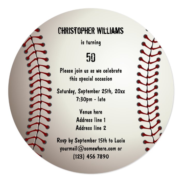 Sporty Baseball 50th Birthday Party Double Sided Invitation