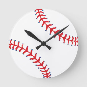 Sporty-Baseball Classic Red & White Sports Themed Round Clock