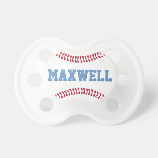 Sporty Baseball Monogram Red and Blue Baby Boy Pacifier (Front)