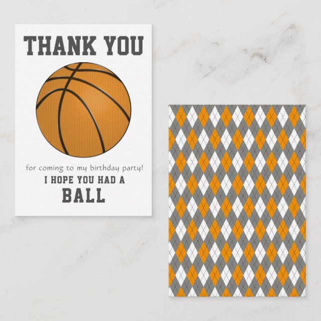 Sporty Basketball Design Thank You Note Card (Front/Back)