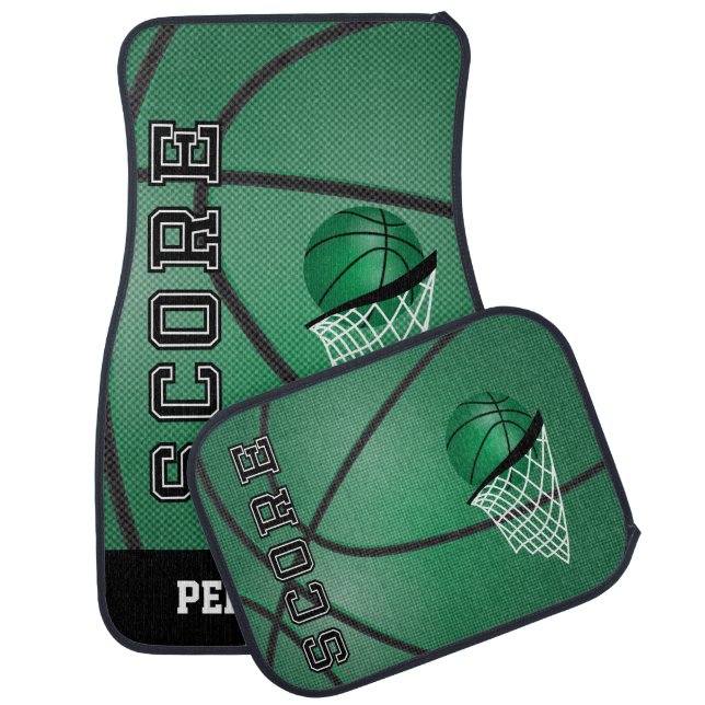 Sporty Basketball in Green | Personalize Car Mat (Set)