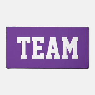 Sporty Big Bold TEAM White Text On Royal Purple Desk Mat