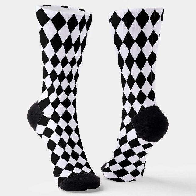 Sporty Black and White Harlequin Pattern Socks (Angled)