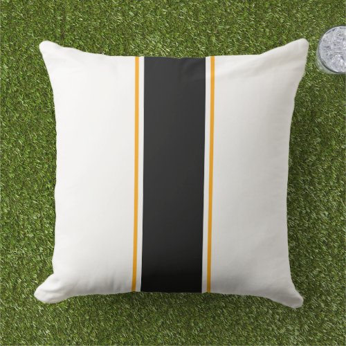 Sporty Black Bright Yellow White Racing Stripes Outdoor Pillow