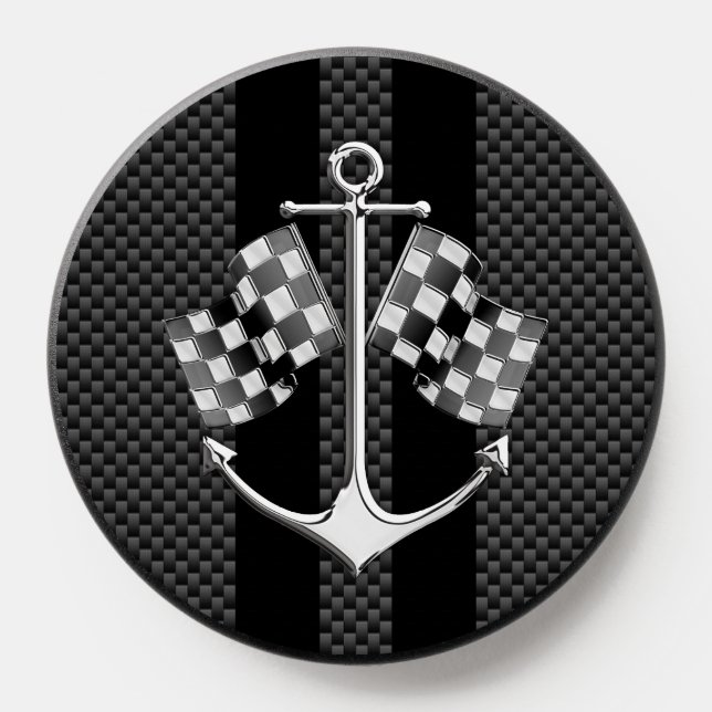 Sporty Black Carbon Fiber Style Racing Stripes PopSocket (Popsocket)
