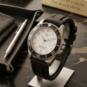 Sporty Black Dive Bezel Custom Crown Logo Silicone Watch