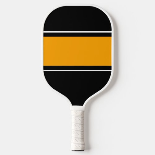 Sporty Black Golden Yellow White Racing Stripes Pickleball Paddle