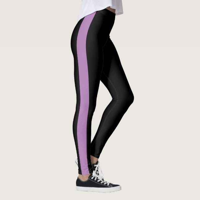 Sporty Black Monochrome Vertical Band Leggings (Right)