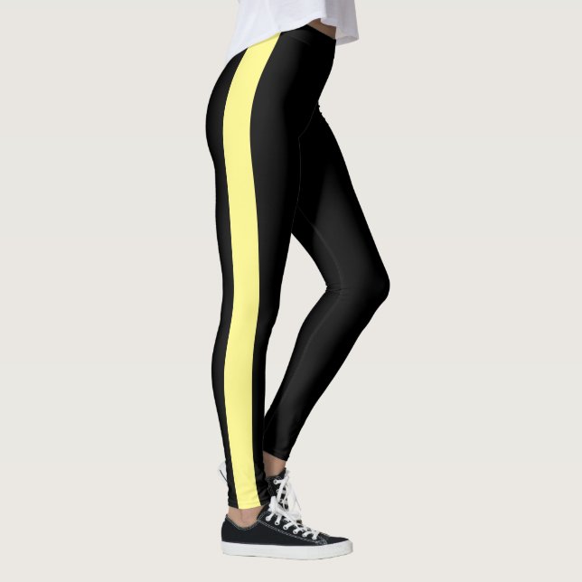 Sporty Black Monochrome Vertical Band Leggings (Right)