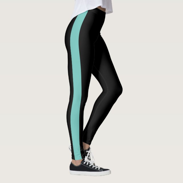 Sporty Black Monochrome Vertical Band Leggings (Right)