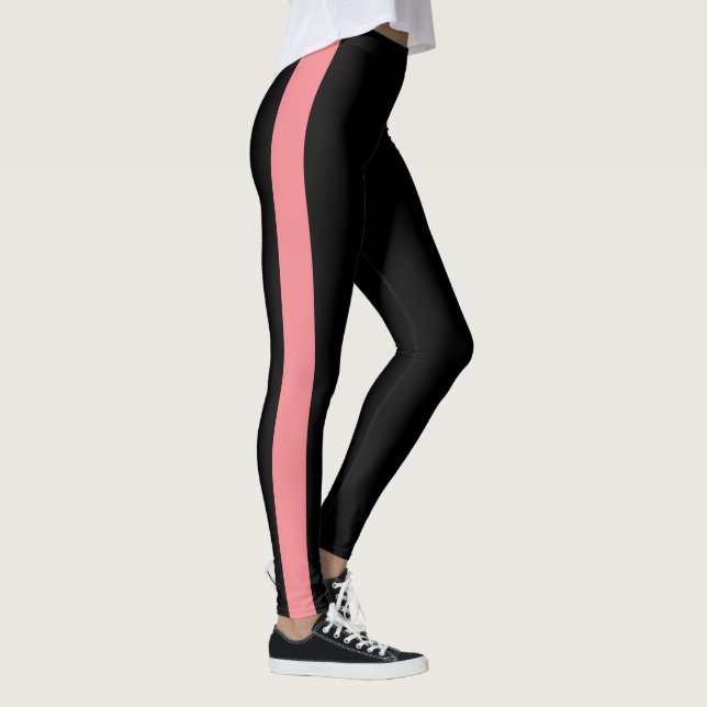 Sporty Black Monochrome Vertical Band Leggings (Right)