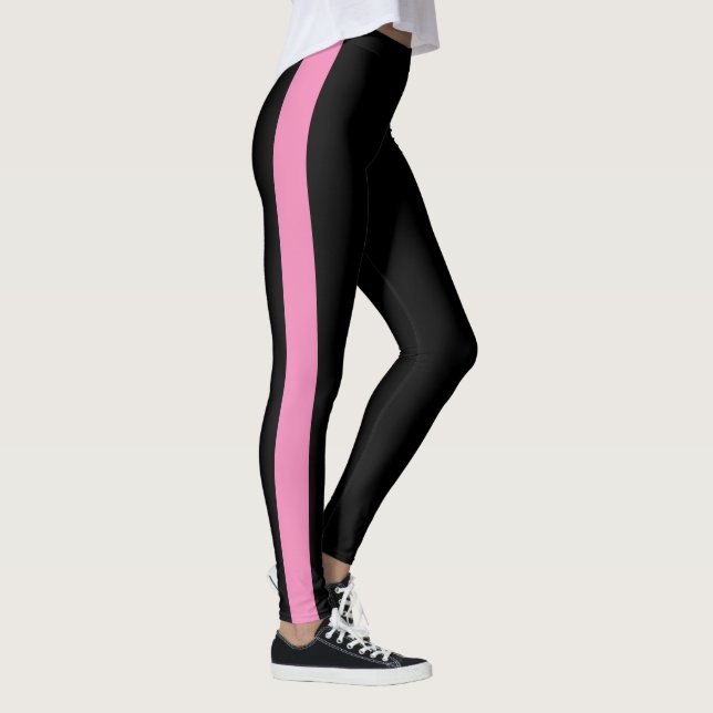 Sporty Black Monochrome Vertical Band Leggings (Right)