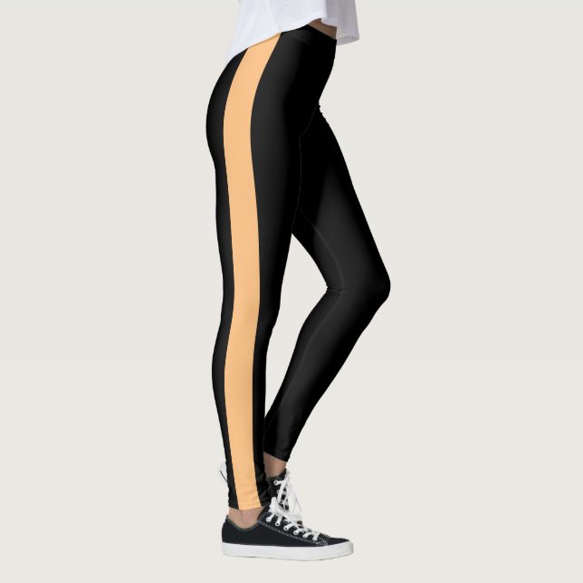 Sporty Black Monochrome Vertical Band Leggings (Right)
