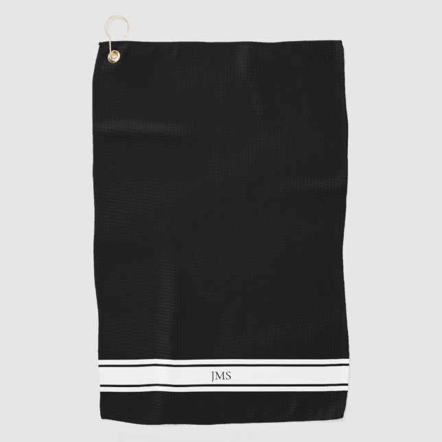 Sporty Black Monogram Golf Towel (Front)