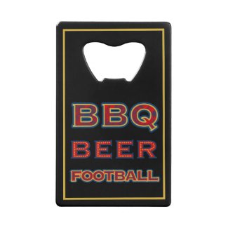 Sporty Black Red Blue Gold BBQ Beer Football Credit Card Bottle Opener