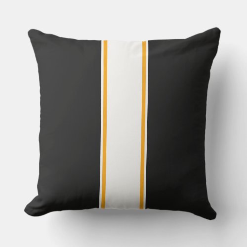 Sporty Black White Center Golden Yellow Stripes Outdoor Pillow