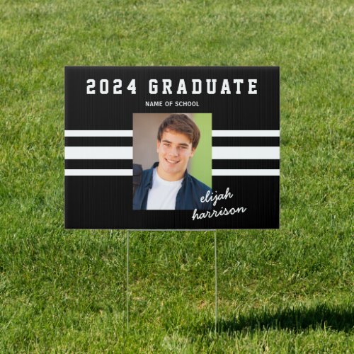 Sporty Black  White Custom Photo Graduation Yard Sign