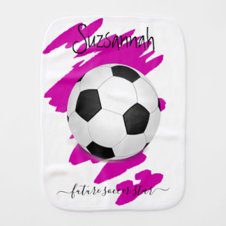 Sporty Black White Soccer Ball Personalized Name Baby Burp Cloth
