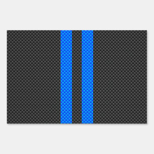 Sporty Blue Carbon Fiber Style Racing Stripes Yard Sign
