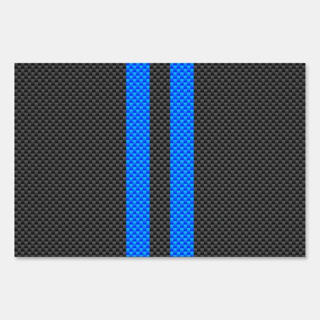 Sporty Blue Carbon Fiber Style Racing Stripes Yard Sign (Front)