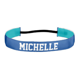 Sporty blue non-slip satin headband with your text