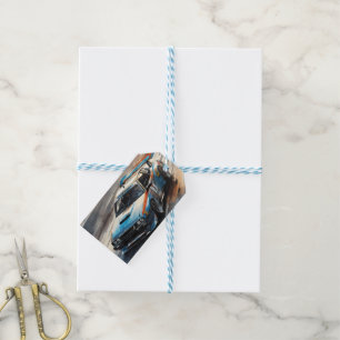 Sporty Blue Racing Car Gift Tags