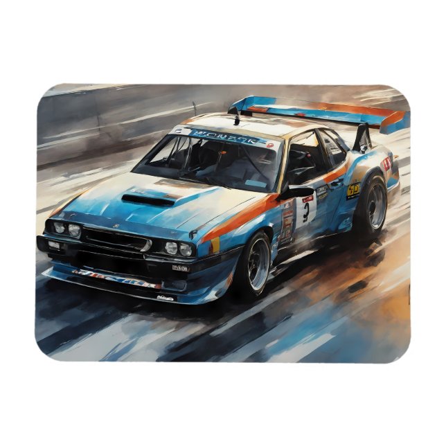 Sporty Blue Racing Car Magnet (Horizontal)