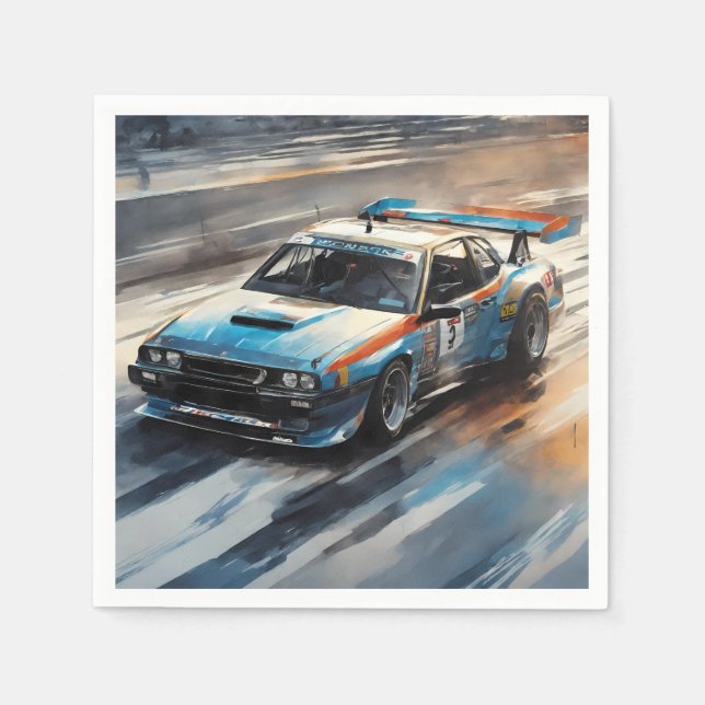 Sporty Blue Racing Car Napkins (Front)