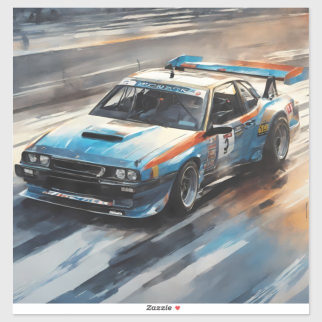 Sporty Blue Racing Car Sticker (Sheet)