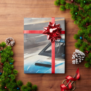 Sporty Blue Racing Car Wrapping Paper