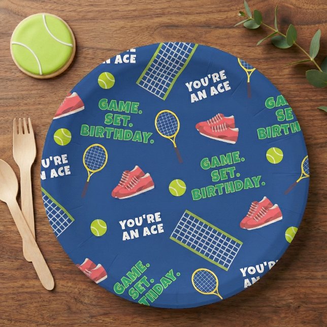 Sporty Blue Tennis Shoes Net Game Kids Birthday Paper Plates (Creator Uploaded)