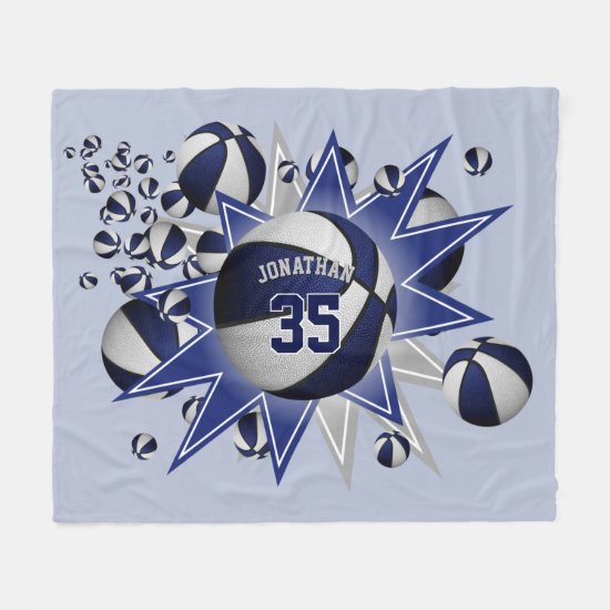 sporty blue white basketball blowout boys girls fleece blanket