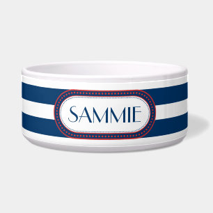 Sporty Blue White Stripes Pattern Monogram Bowl
