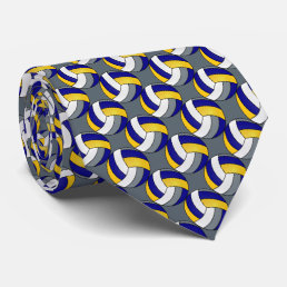Sporty Blue, White, Yellow and Gray Volleyball Neck Tie