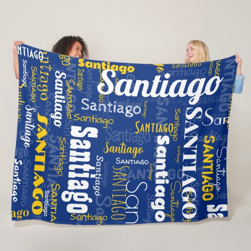 Sporty Blue Yellow Name Repeating Pattern Stadium Fleece Blanket