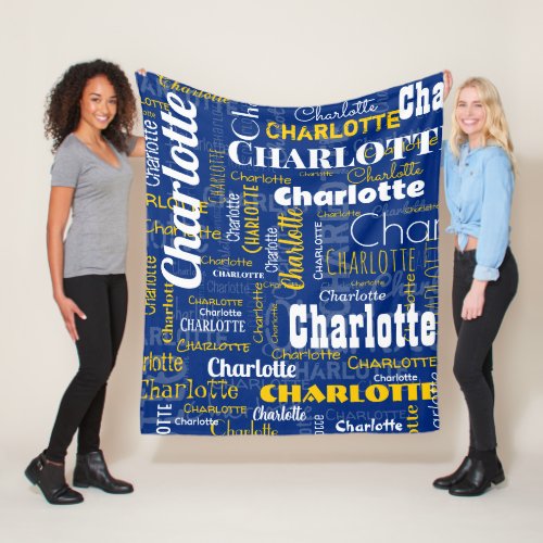 Sporty Blue Yellow Name Repeating Pattern Stadium Fleece Blanket