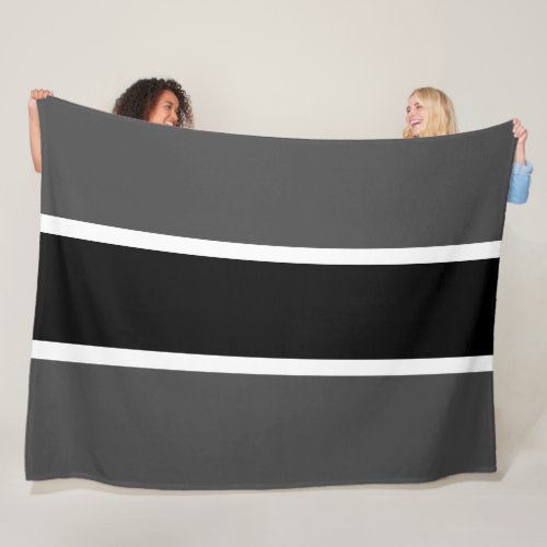 Sporty Bold Black Dark Gray White Athletic Stripes Fleece Blanket