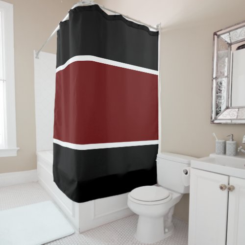 Sporty Bold Black Wide Dark Red Center Stripe Shower Curtain