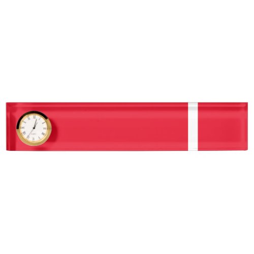 Sporty Bold Bright Red White Accent Stripe Clock Desk Name Plate