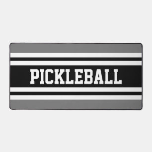 Sporty Bold Gray Black PICKLEBALL Stripes Text Desk Mat