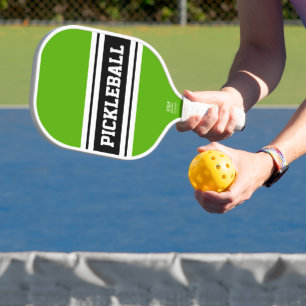 Sporty Bold Green Black White Racing Stripes Text Carbon Fiber Pickleball Paddle